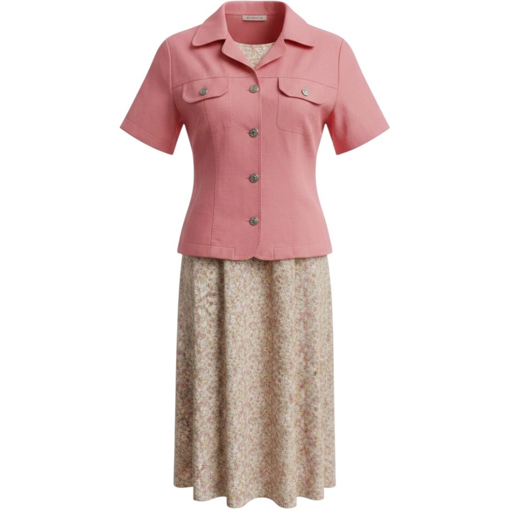 Mosaic Floral Maxi Dress and Coral Pink Short Sleeve Jacket 2 Piece Set Size 8